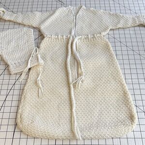Vintage Hand Crocheted Baby Bunting Sleeping Bag w Bonnet | Heirloom Layette